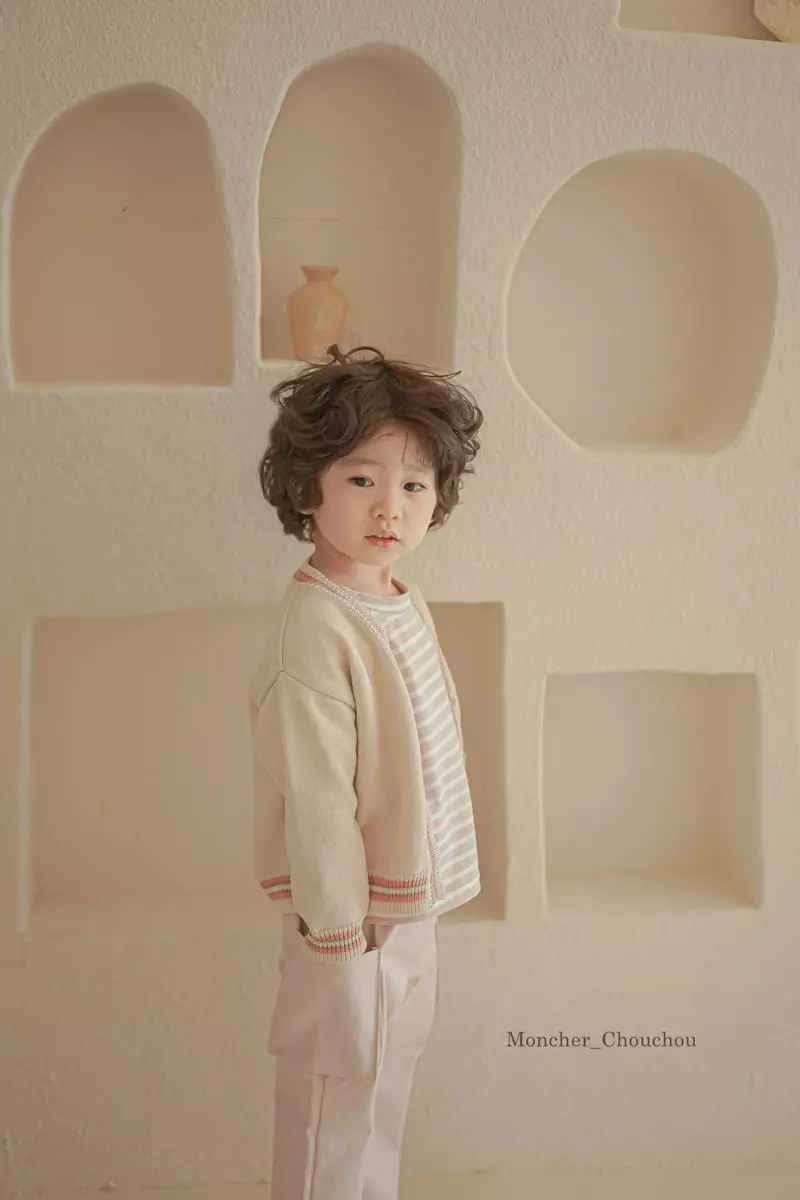 Moncher Chouchou - Korean Children Fashion - #kidsshorts - Stripes V Neck Cardigan - 6