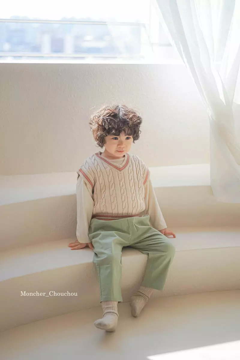 Moncher Chouchou - Korean Children Fashion - #kidsstore - Stripes V Neck Vest - 6