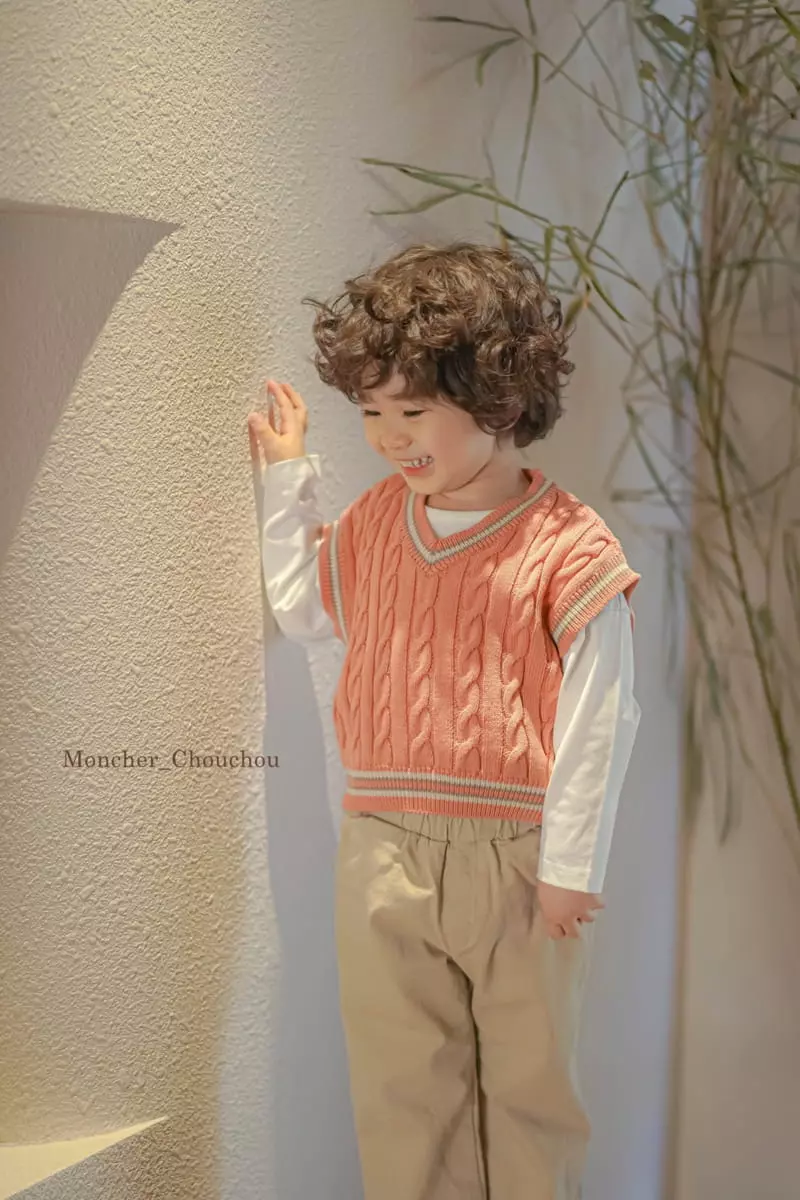 Moncher Chouchou - Korean Children Fashion - #littlefashionista - Stripes V Neck Vest - 9