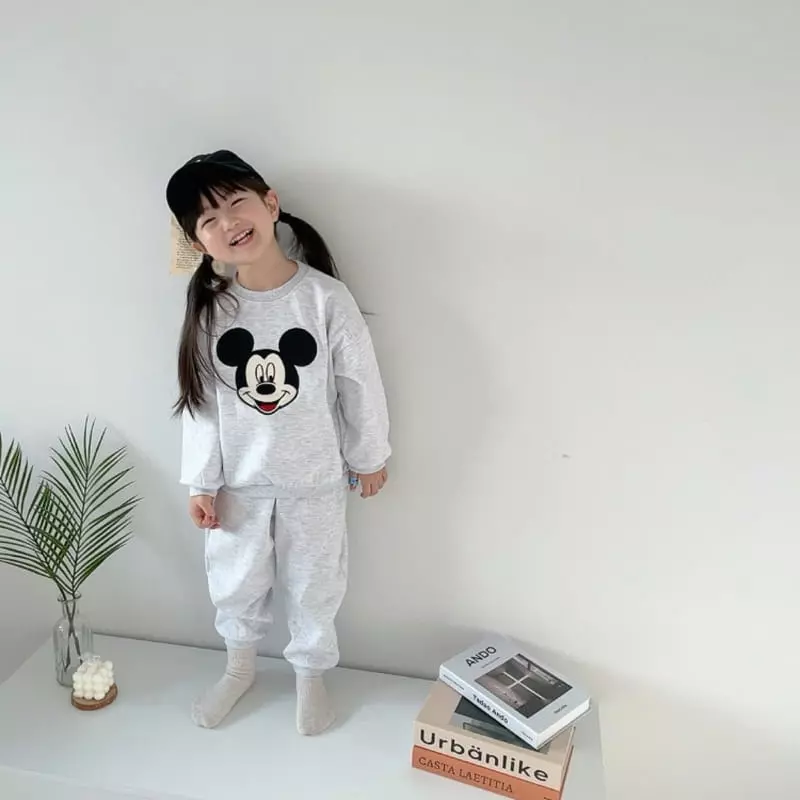 Moran - Korean Children Fashion - #kidsshorts - Big Face Mickey Top Bottom Set - 2