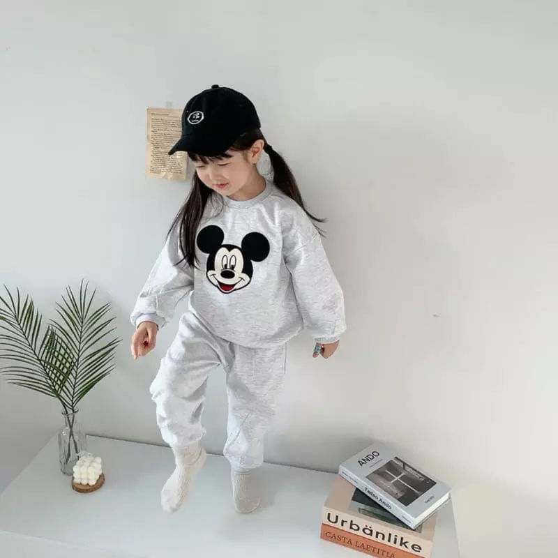 Moran - Korean Children Fashion - #kidsstore - Big Face Mickey Top Bottom Set - 3