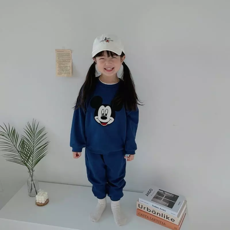 Moran - Korean Children Fashion - #littlefashionista - Big Face Mickey Top Bottom Set - 6