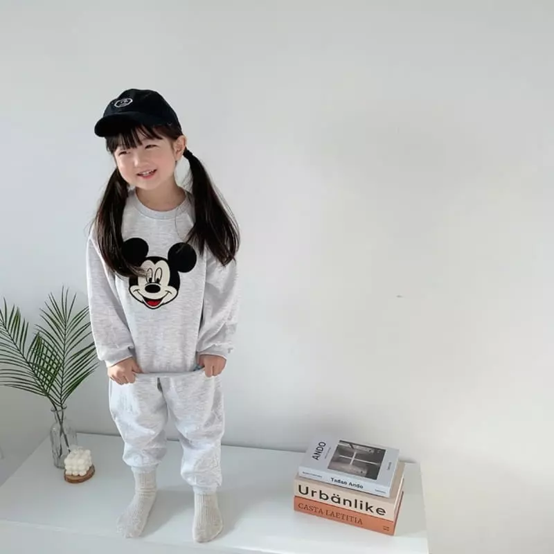 Moran - Korean Children Fashion - #toddlerclothing - Big Face Mickey Top Bottom Set - 11