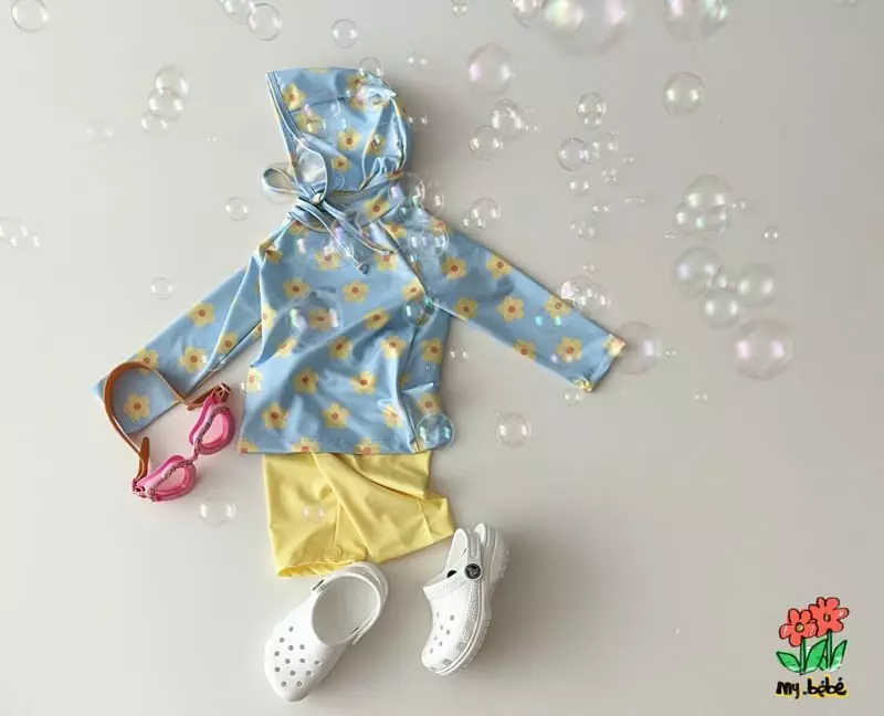 My Bebe - Korean Children Fashion - #Kfashion4kids - Shu Shu Rash Guard Top Bottom Hat Set - 6