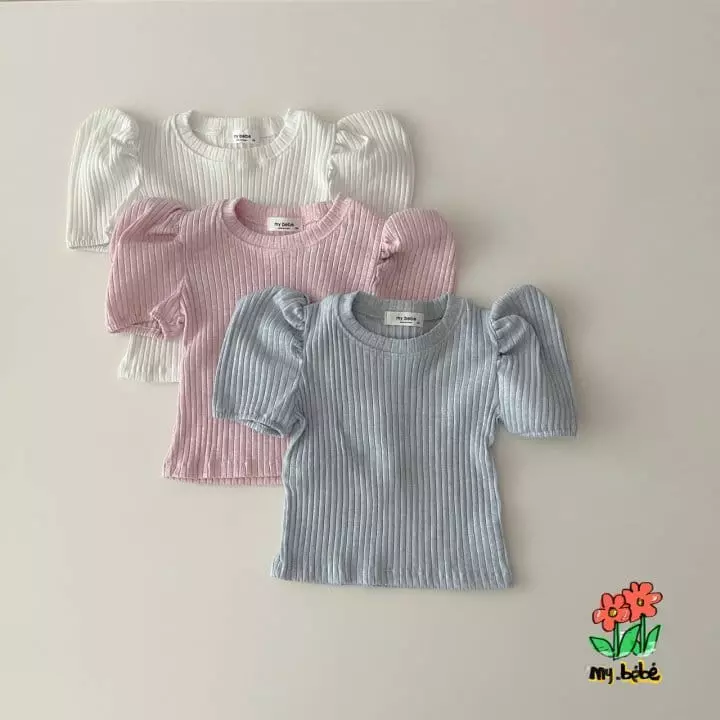 My Bebe - Korean Children Fashion - #kidsshorts - Rib Puff Tee