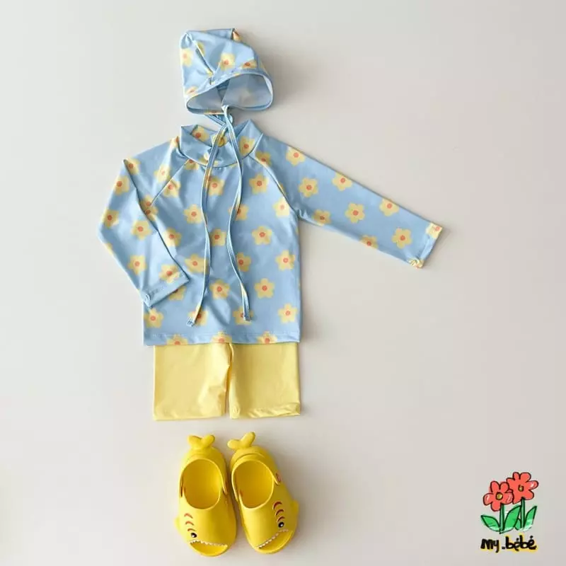 My Bebe - Korean Children Fashion - #kidzfashiontrend - Shu Shu Rash Guard Top Bottom Hat Set - 5
