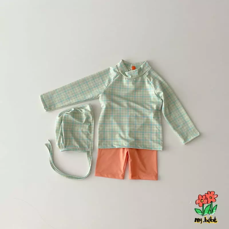 My Bebe - Korean Children Fashion - #prettylittlegirls - Shu Shu Rash Guard Top Bottom Hat Set - 10