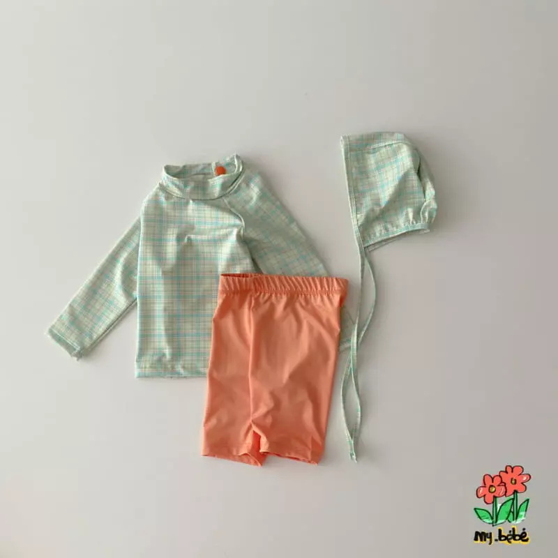 My Bebe - Korean Children Fashion - #todddlerfashion - Shu Shu Rash Guard Top Bottom Hat Set - 11