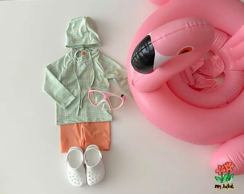 My Bebe - Korean Children Fashion - #toddlerclothing - Shu Shu Rash Guard Top Bottom Hat Set - 12