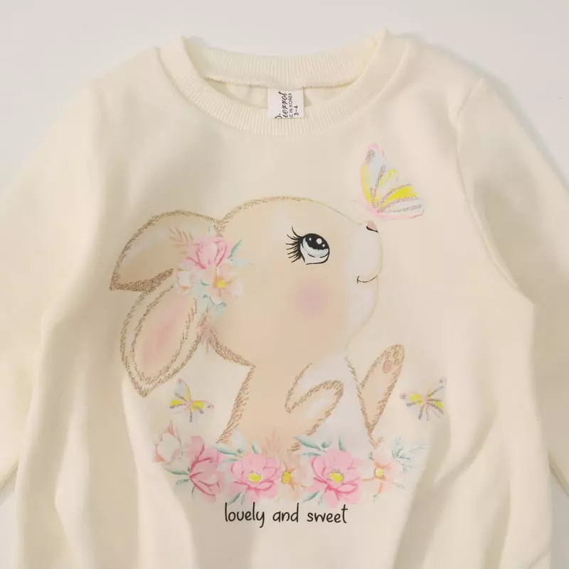 New-Pierrot - Korean Children Fashion - #littlefashionista - Flower Rabbit Long Tee - 11