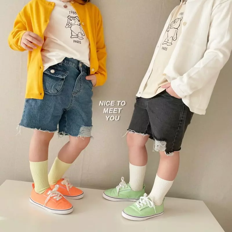 Nice To Meet You - Korean Children Fashion - #childrensboutique - Pocket Denim Shorts - 5