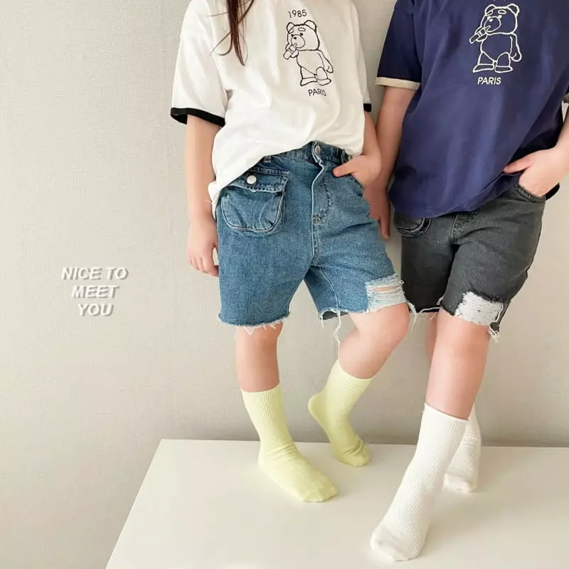 Nice To Meet You - Korean Children Fashion - #designkidswear - Pocket Denim Shorts - 6