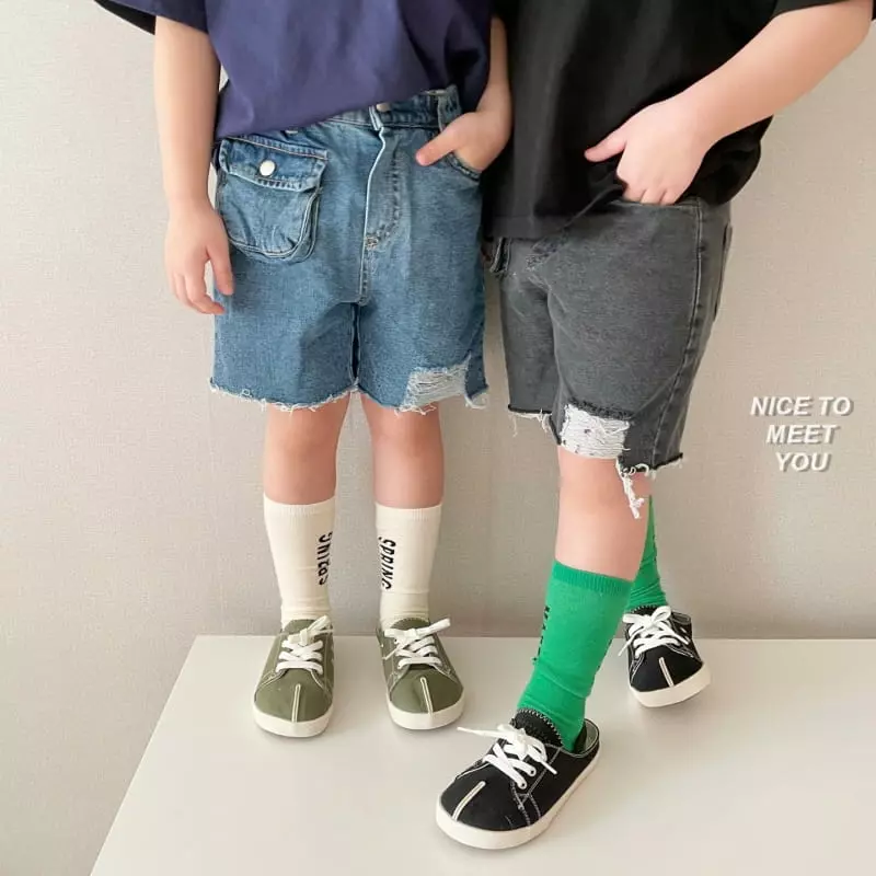 Nice To Meet You - Korean Children Fashion - #prettylittlegirls - Pocket Denim Shorts - 2