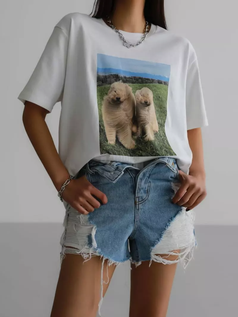 Paper Moon - Korean Women Fashion - #momslook - Windy Pug Dog Print Tee