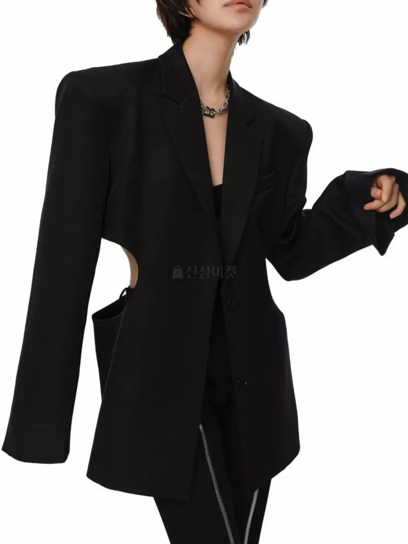 Paper Moon - Korean Women Fashion - #momslook - Square Waist Detail Minimal Jacket
