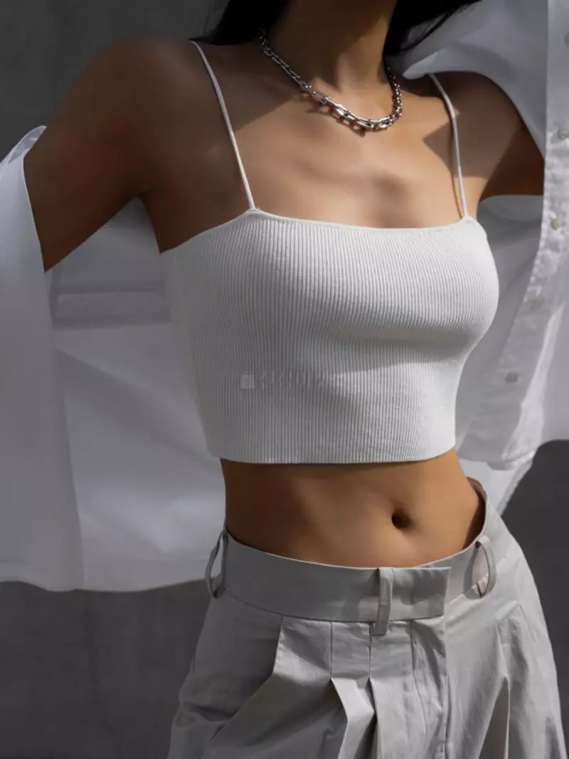 Paper Moon - Korean Women Fashion - #momslook - Shoulder Strap Knit Crop Top - 2