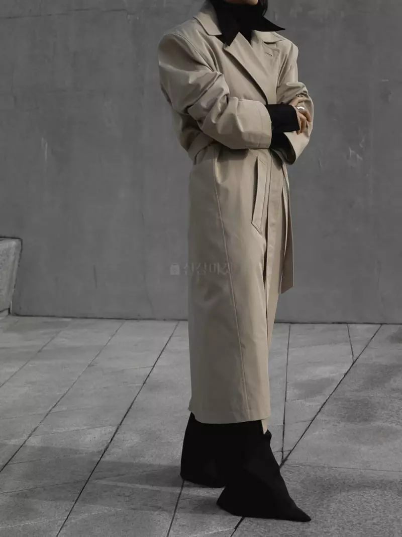 Paper Moon - Korean Women Fashion - #momslook - Oversize Wrao Detail Unbalance Trench Coat - 5