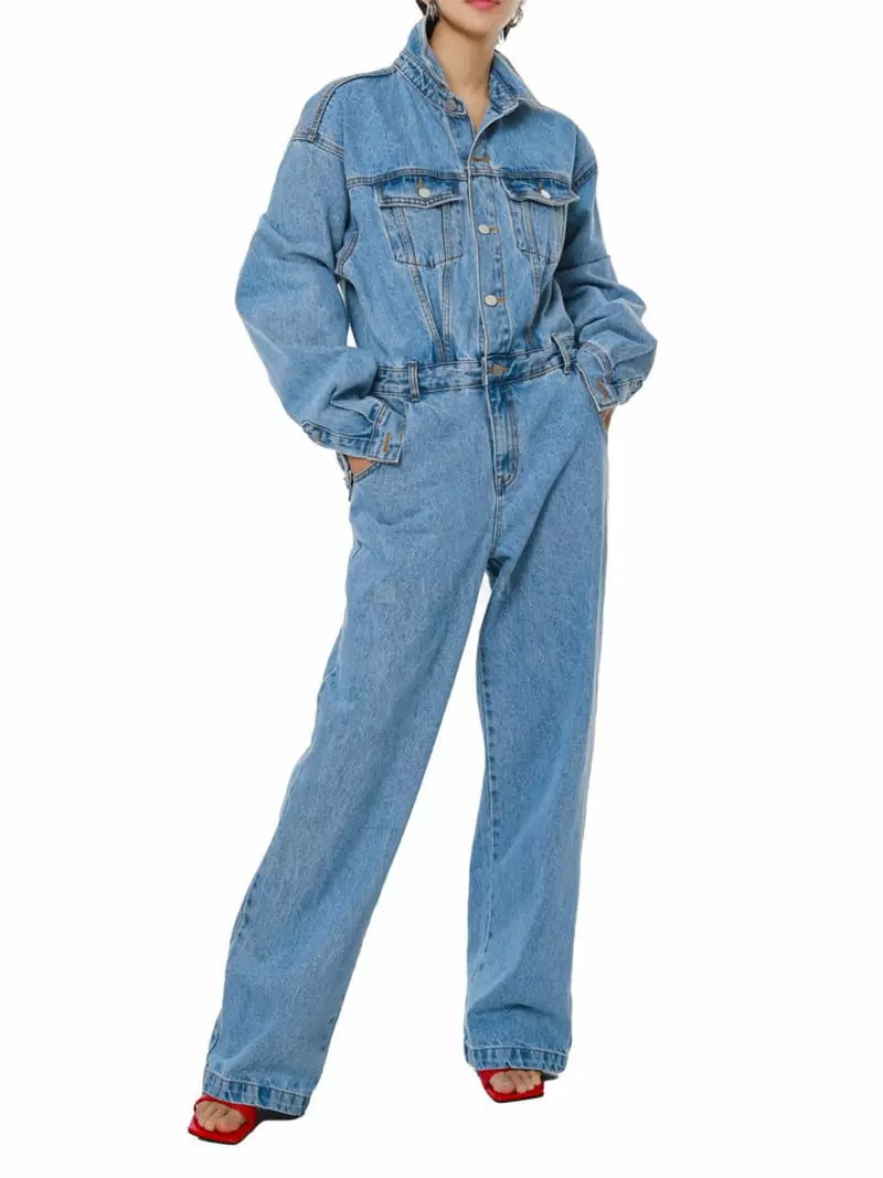 Paper Moon - Korean Women Fashion - #momslook - Blue Denim Jumpsuit