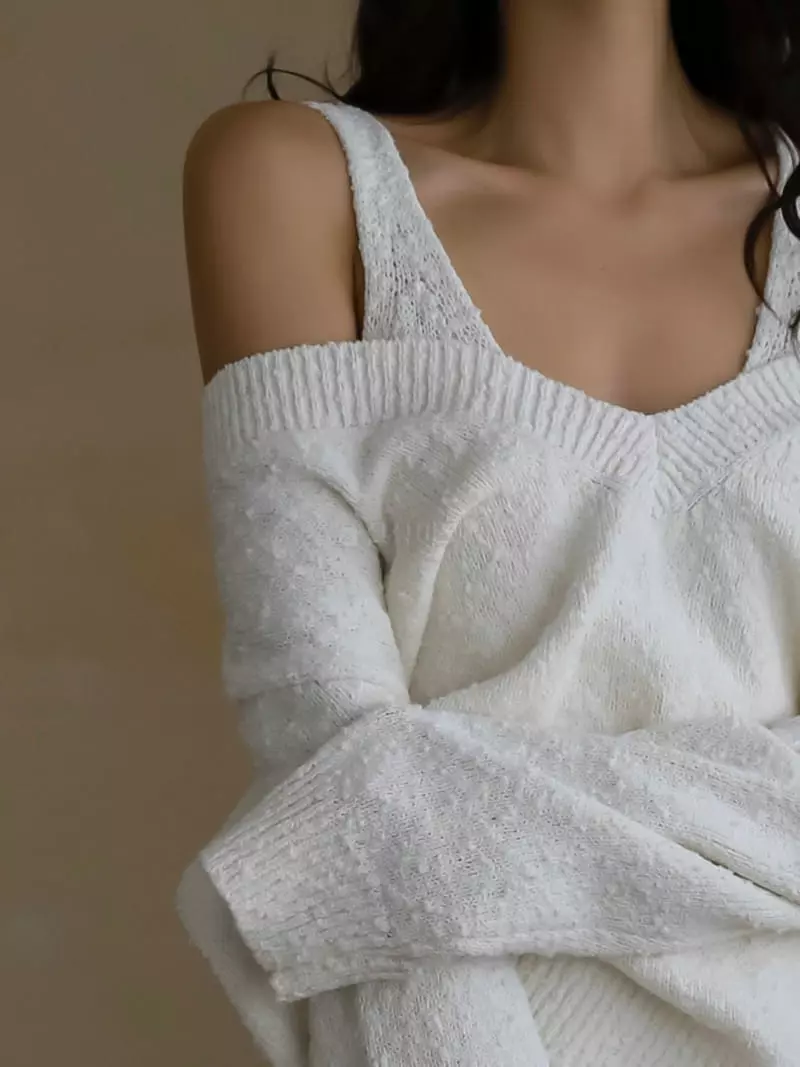 Paper Moon - Korean Women Fashion - #momslook - Over Size V Knit Top - 6