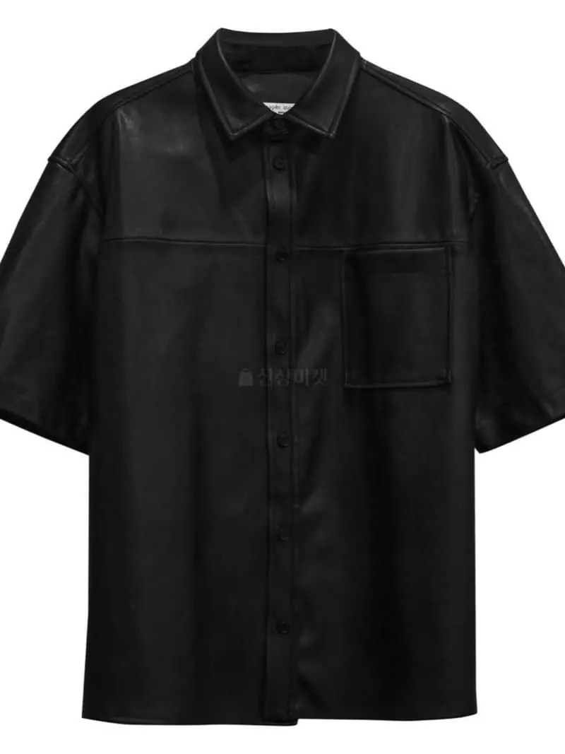 Paper Moon - Korean Women Fashion - #momslook - Over Size Leather Short Sleeves  Shirt - 2