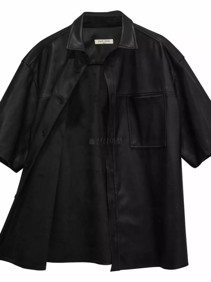Paper Moon - Korean Women Fashion - #womensfashion - Over Size Leather Short Sleeves  Shirt - 4