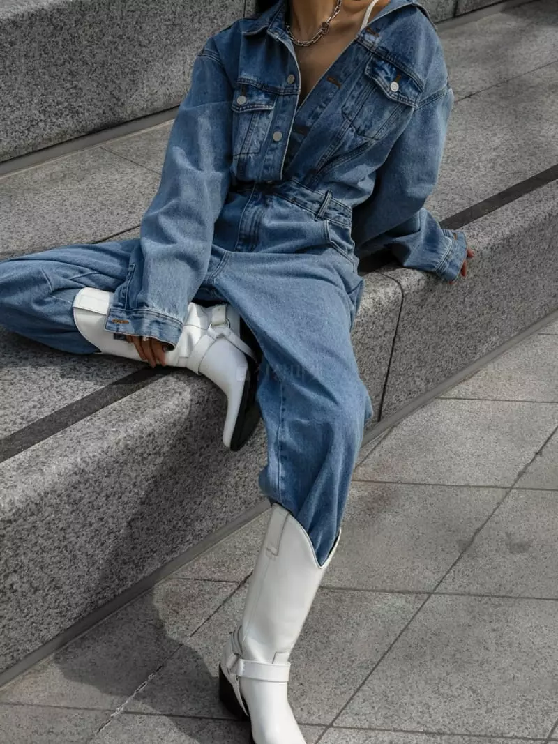 Paper Moon - Korean Women Fashion - #restrostyle - Blue Denim Jumpsuit - 6