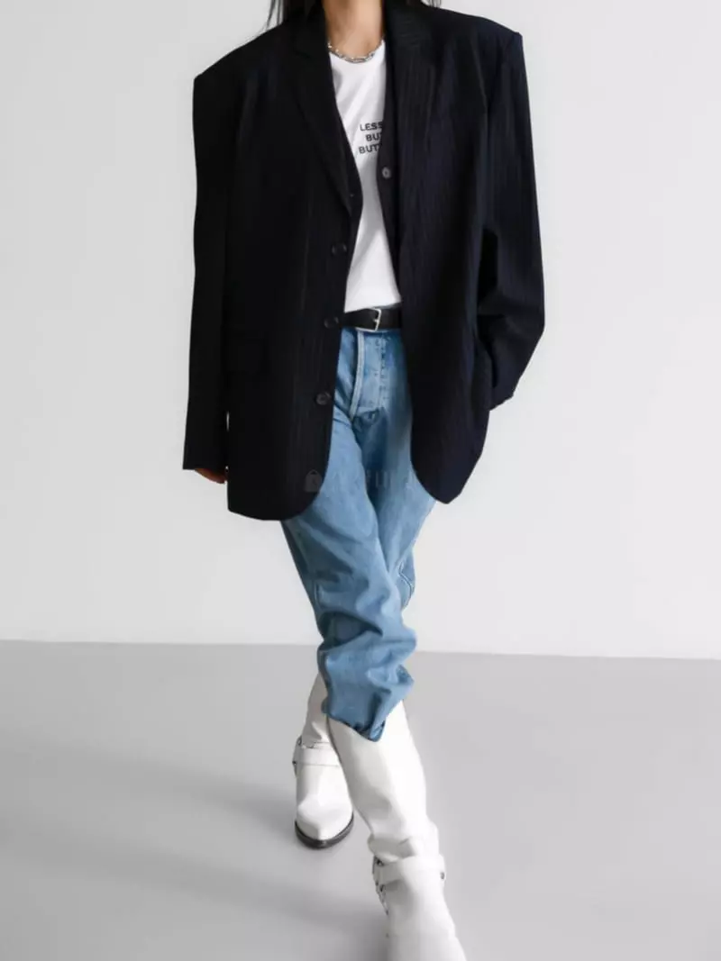 Paper Moon - Korean Women Fashion - #romanticstyle - Pin Strieps Three Button Single Wool Jacket - 3
