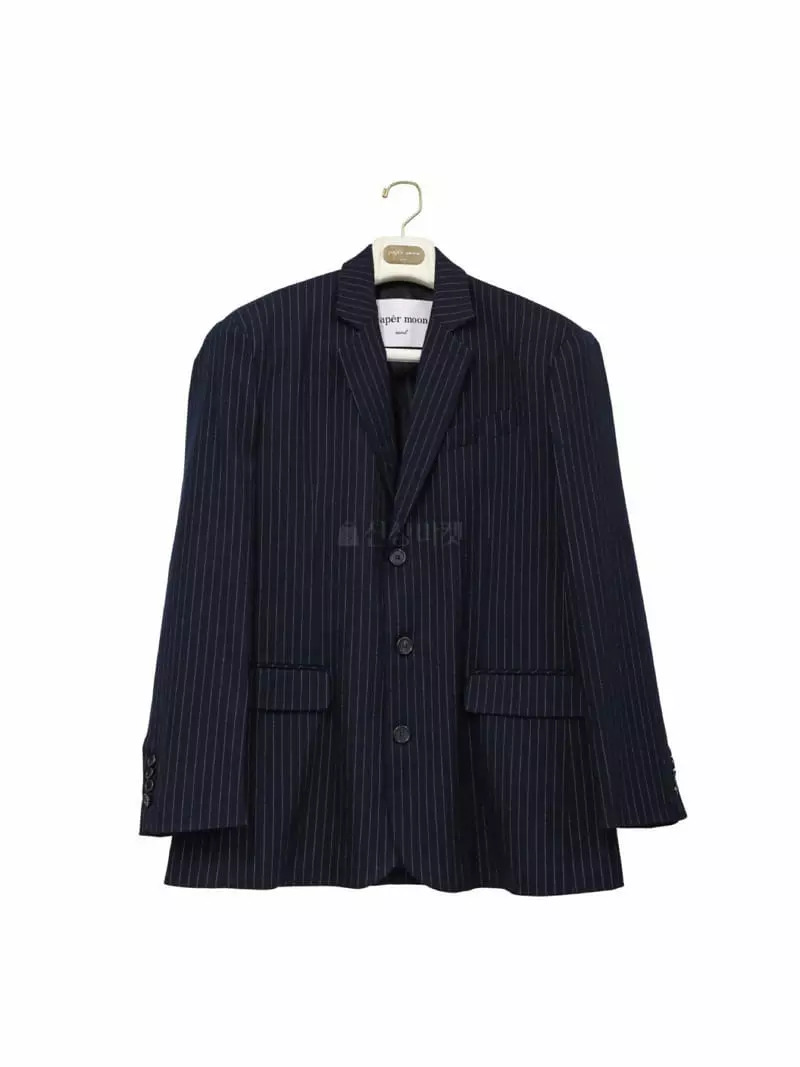Paper Moon - Korean Women Fashion - #romanticstyle - Pin Strieps Three Button Single Wool Jacket - 4