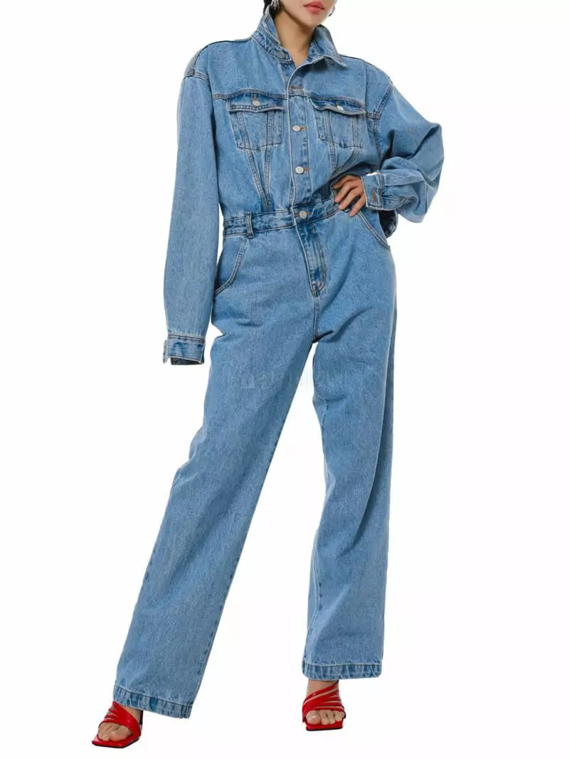 Paper Moon - Korean Women Fashion - #vintageinspired - Blue Denim Jumpsuit - 3