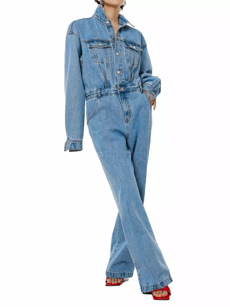 Paper Moon - Korean Women Fashion - #vintageinspired - Blue Denim Jumpsuit - 4