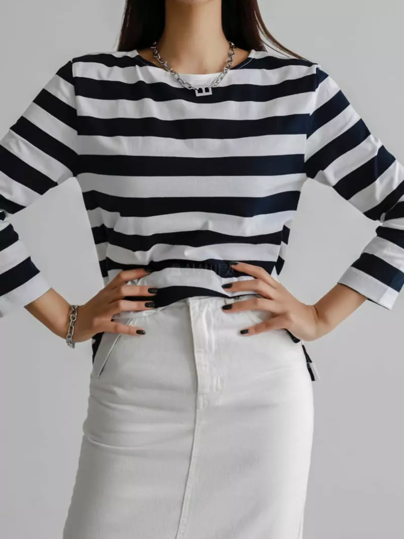 Paper Moon - Korean Women Fashion - #womensfashion - Stripes Slim Fit Tee - 7
