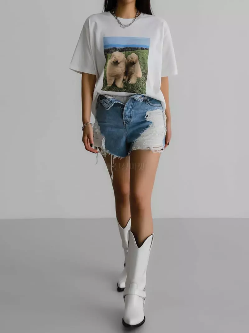 Paper Moon - Korean Women Fashion - #womensfashion - Windy Pug Dog Print Tee - 2