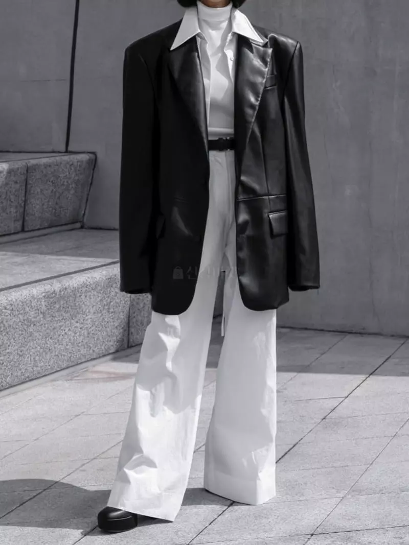 Paper Moon - Korean Women Fashion - #momslook - Maxy Single Brestea Leather Jacket - 4