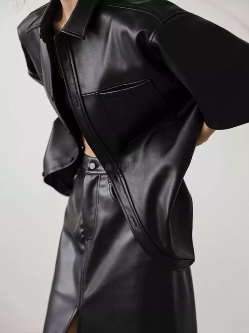 Paper Moon - Korean Women Fashion - #womensfashion - Over Size Leather Short Sleeves  Shirt