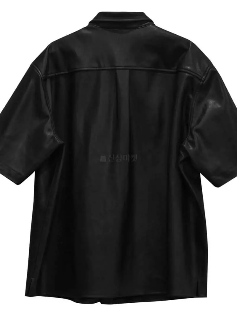 Paper Moon - Korean Women Fashion - #womensfashion - Over Size Leather Short Sleeves  Shirt - 3