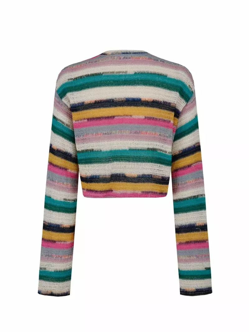 Pic - Korean Women Fashion - #vintagekidsstyle - Stripes Knit Long Sleeves Crop Tee - 4