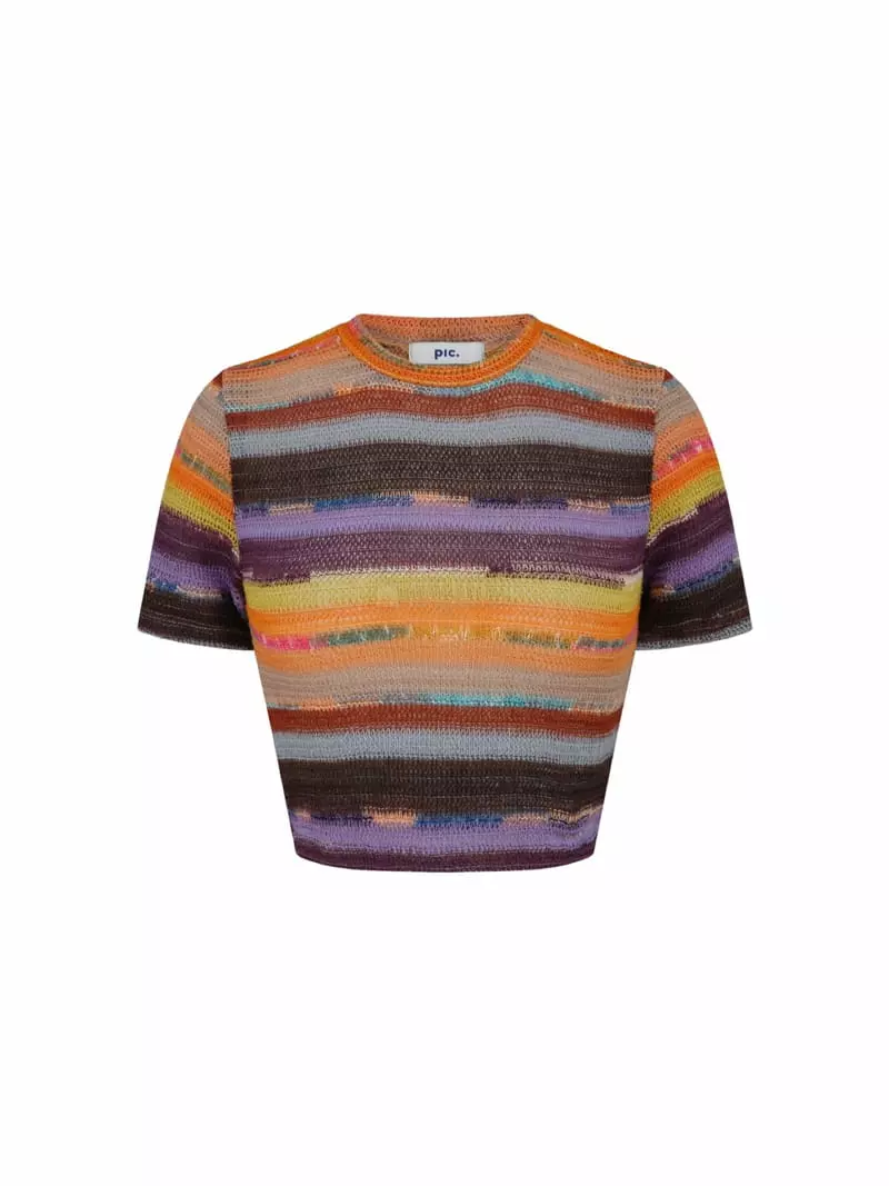 Pic - Korean Women Fashion - #vintageinspired - Stripes Knit Short Sleeves Tee - 3