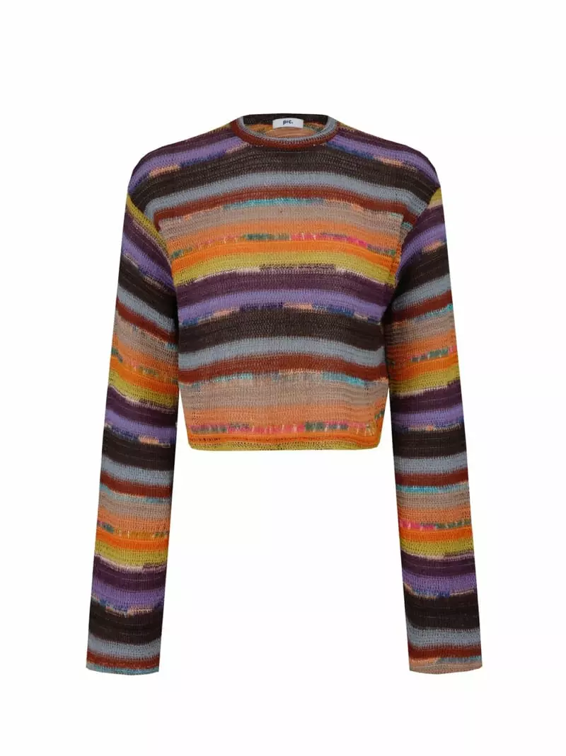 Pic - Korean Women Fashion - #vintagekidsstyle - Stripes Knit Long Sleeves Crop Tee - 3