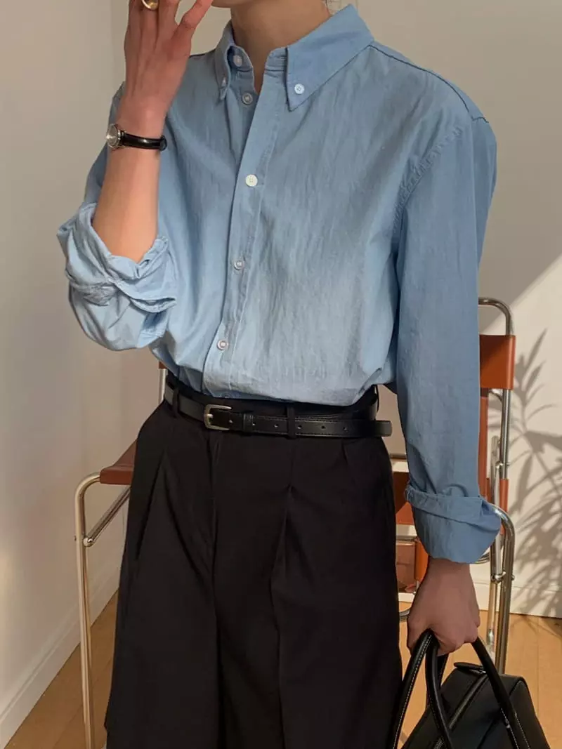 Plat - Korean Women Fashion - #momslook - Denim Shirt - 2