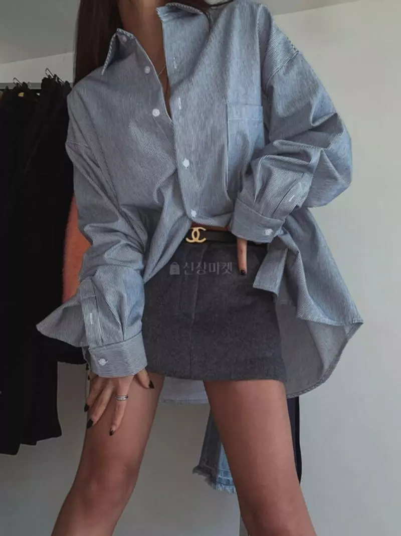 Recover - Korean Women Fashion - #romanticstyle - Denim Stripes Shirt - 3