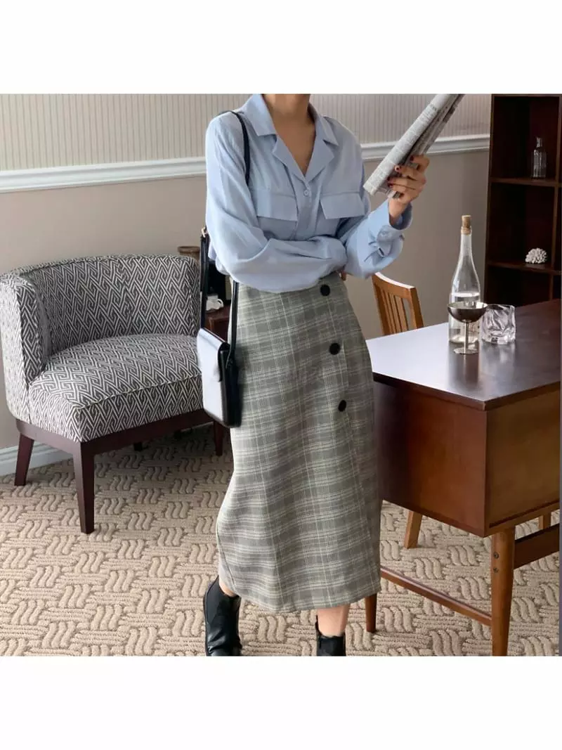 Reve - Korean Women Fashion - #momslook - Unbalance Check Skirt - 3