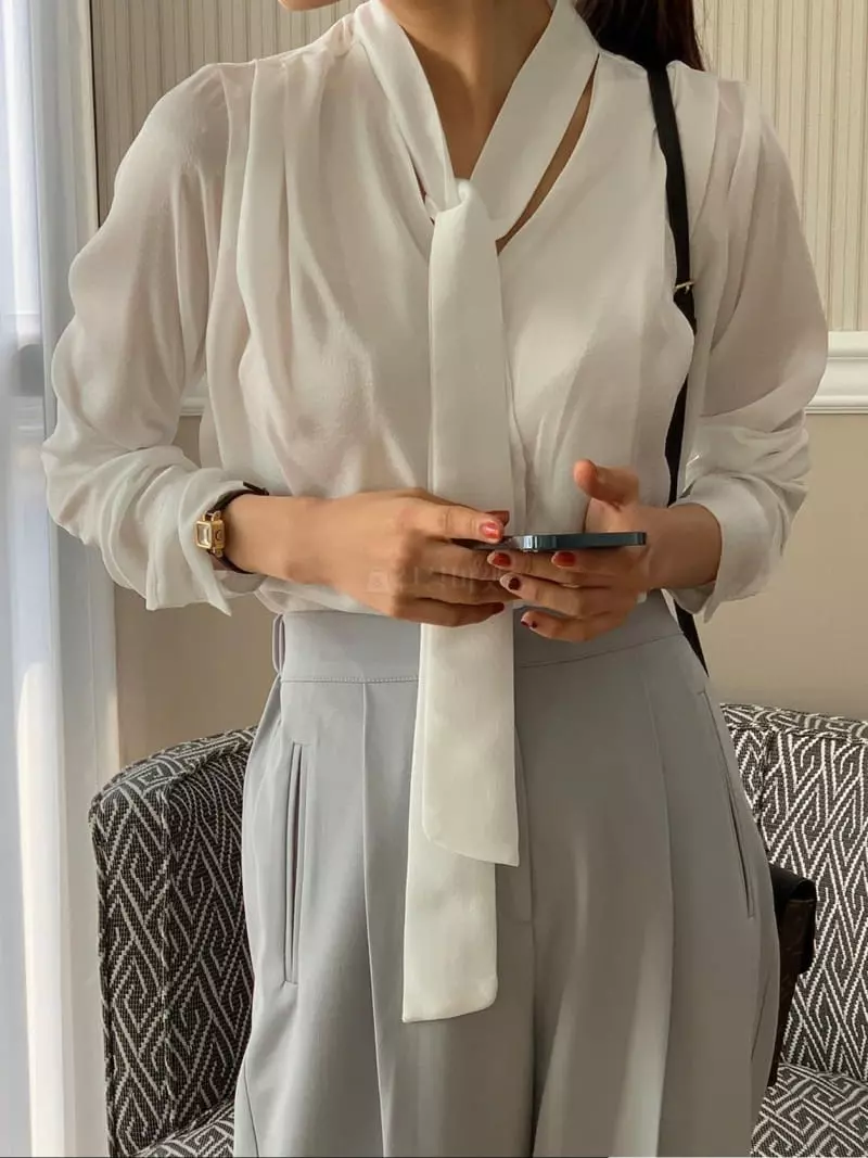 Reve - Korean Women Fashion - #thatsdarling - Tie Blouse  - 5