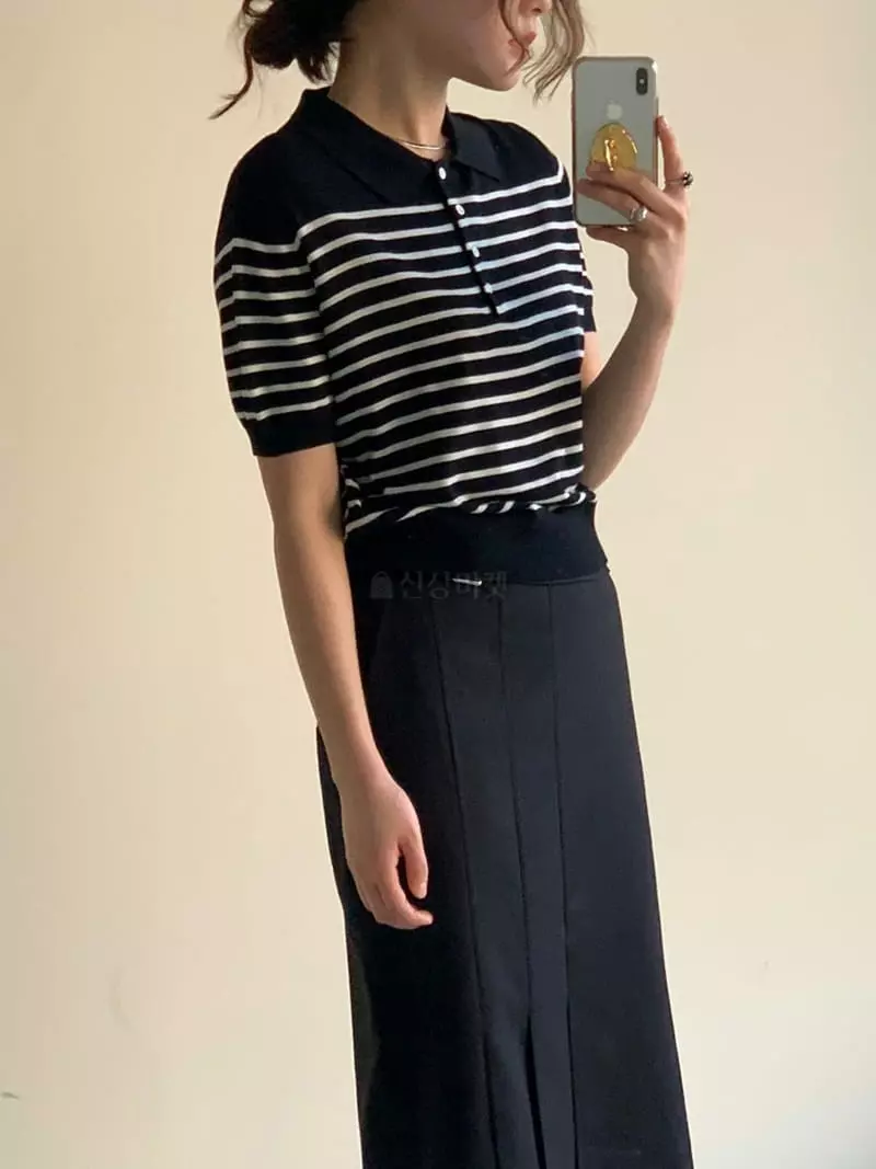 Sof - Korean Women Fashion - #pursuepretty - Stripes Collar Knit - 2
