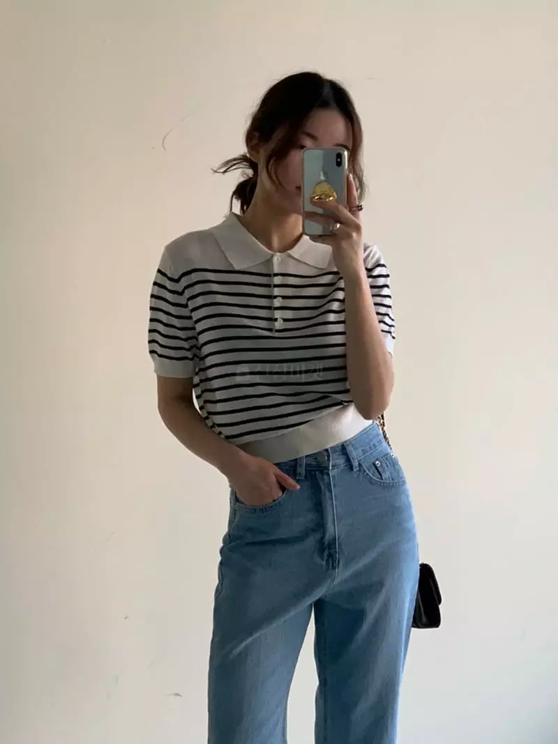 Sof - Korean Women Fashion - #thatsdarling - Stripes Collar Knit