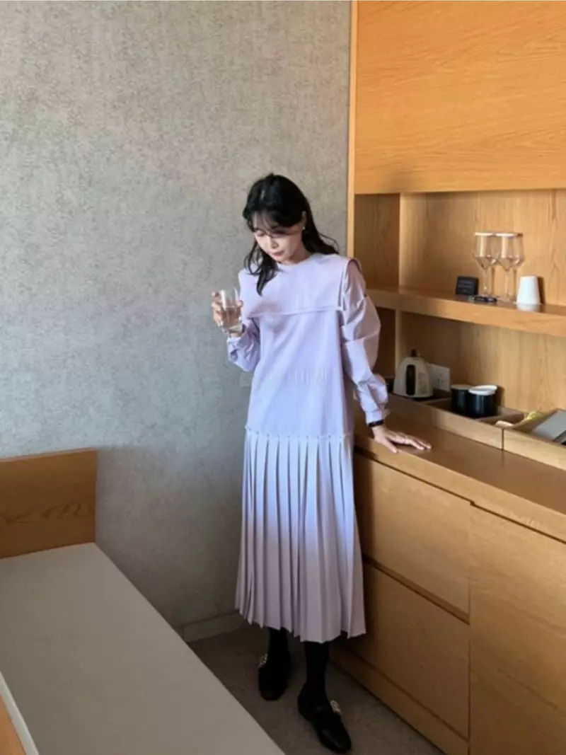 Sof - Korean Women Fashion - #vintageinspired - Double Collar One-piece
