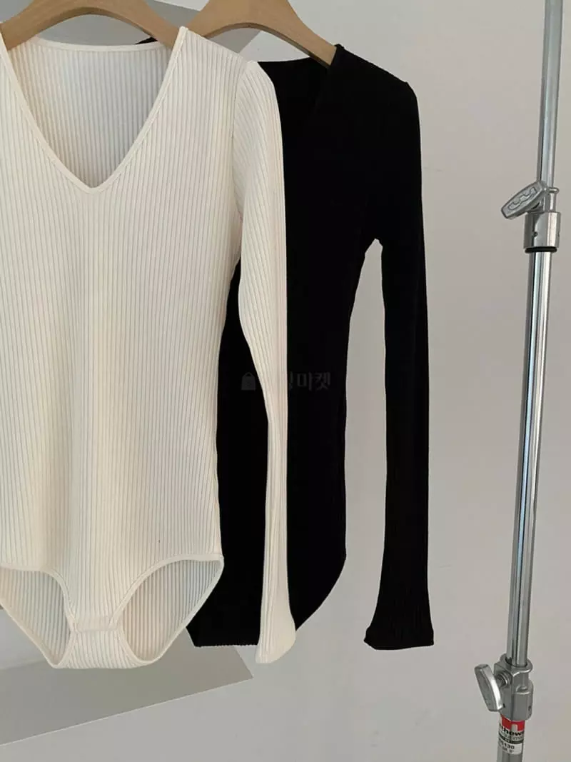 Sof - Korean Women Fashion - #womensfashion - Rib Bodysuit Long Sleeves - 2