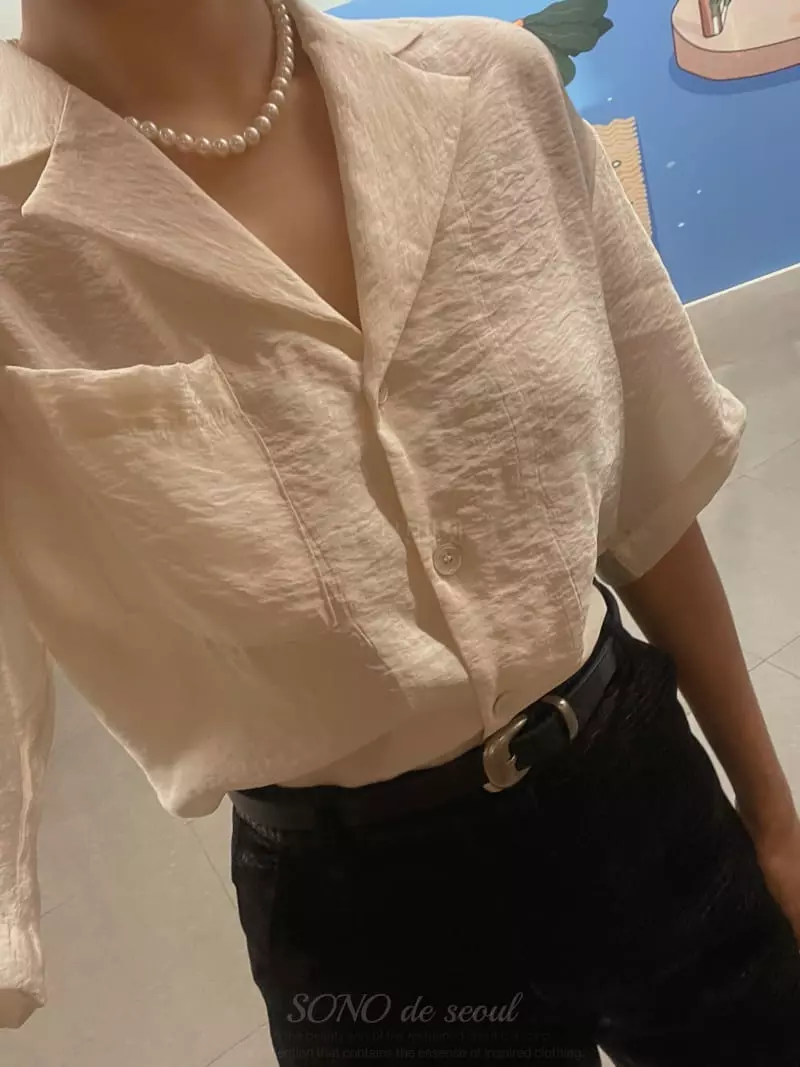 Sono De Seoul - Korean Women Fashion - #romanticstyle - Crinkle Short Sleeves Tee - 9