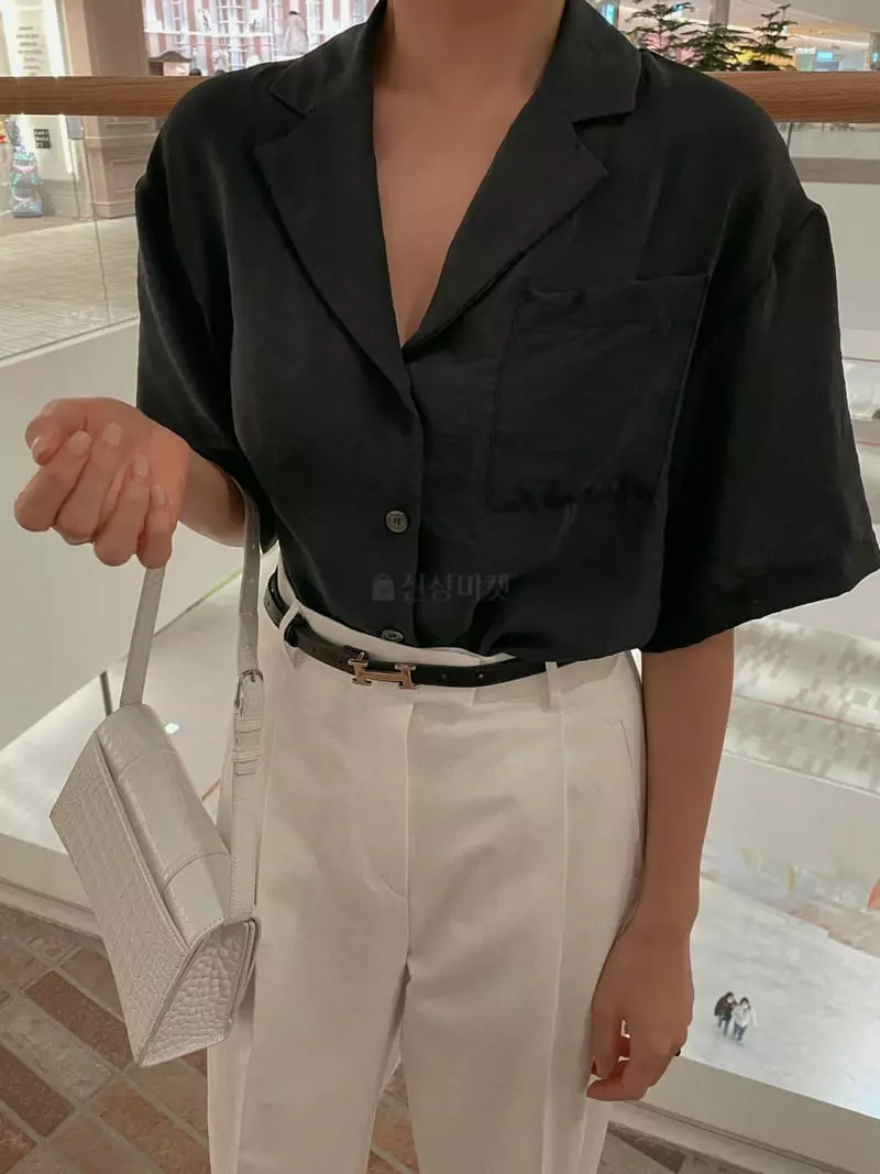 Sono De Seoul - Korean Women Fashion - #vintageinspired - Crinkle Short Sleeves Tee - 5