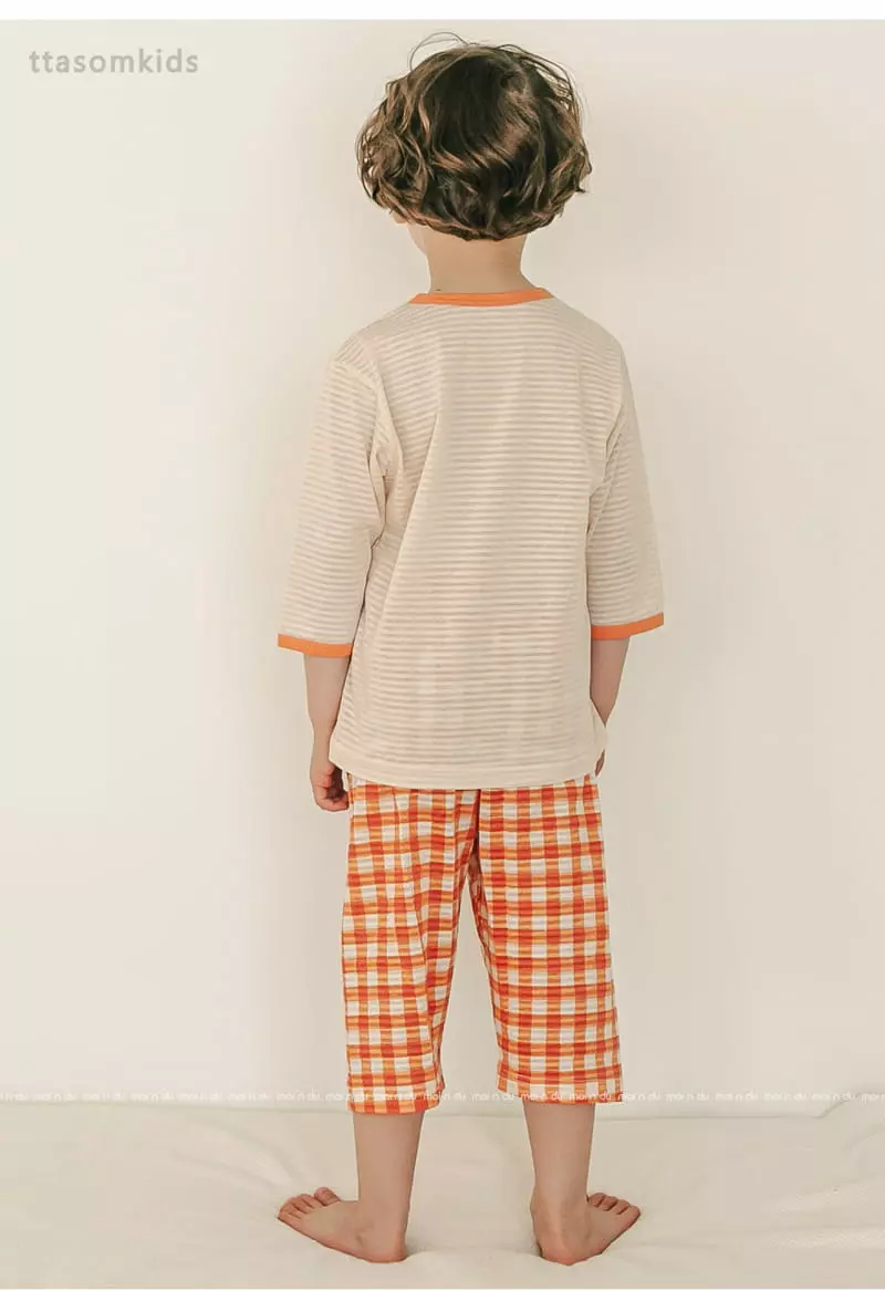 Ttasom - Korean Children Fashion - #childofig - Orange Check Dino Jacquard Capri Easywear - 6