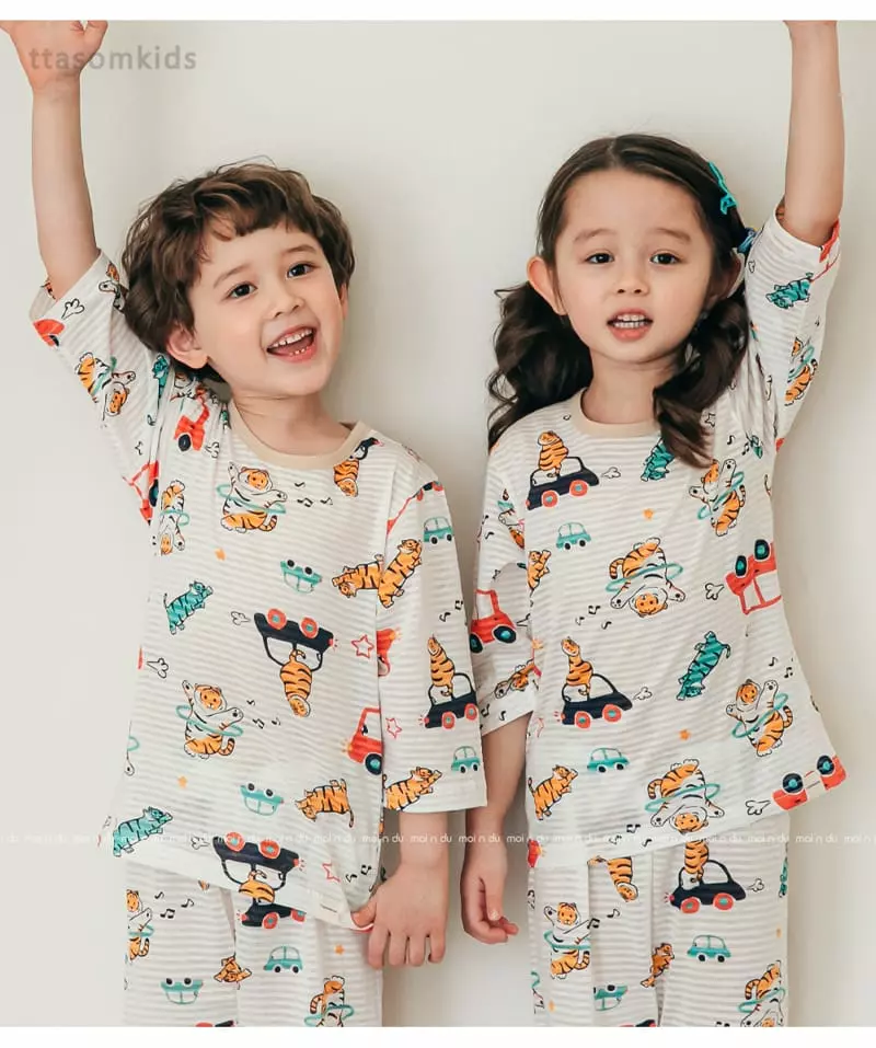 Ttasom - Korean Children Fashion - #childofig - Tiger Car Jacquard Capri Easywear - 5